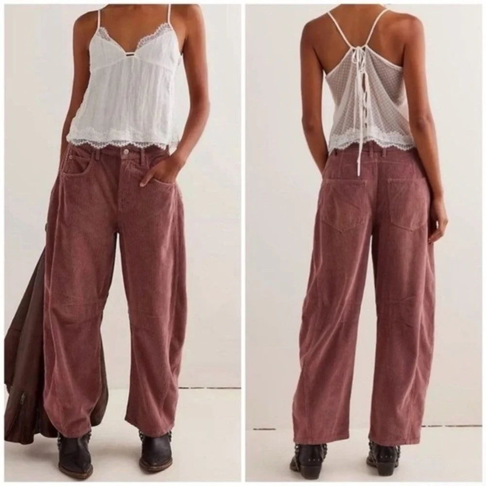 We The Free Good Luck Mid Rise Cord Barrel Jeans‎ 30